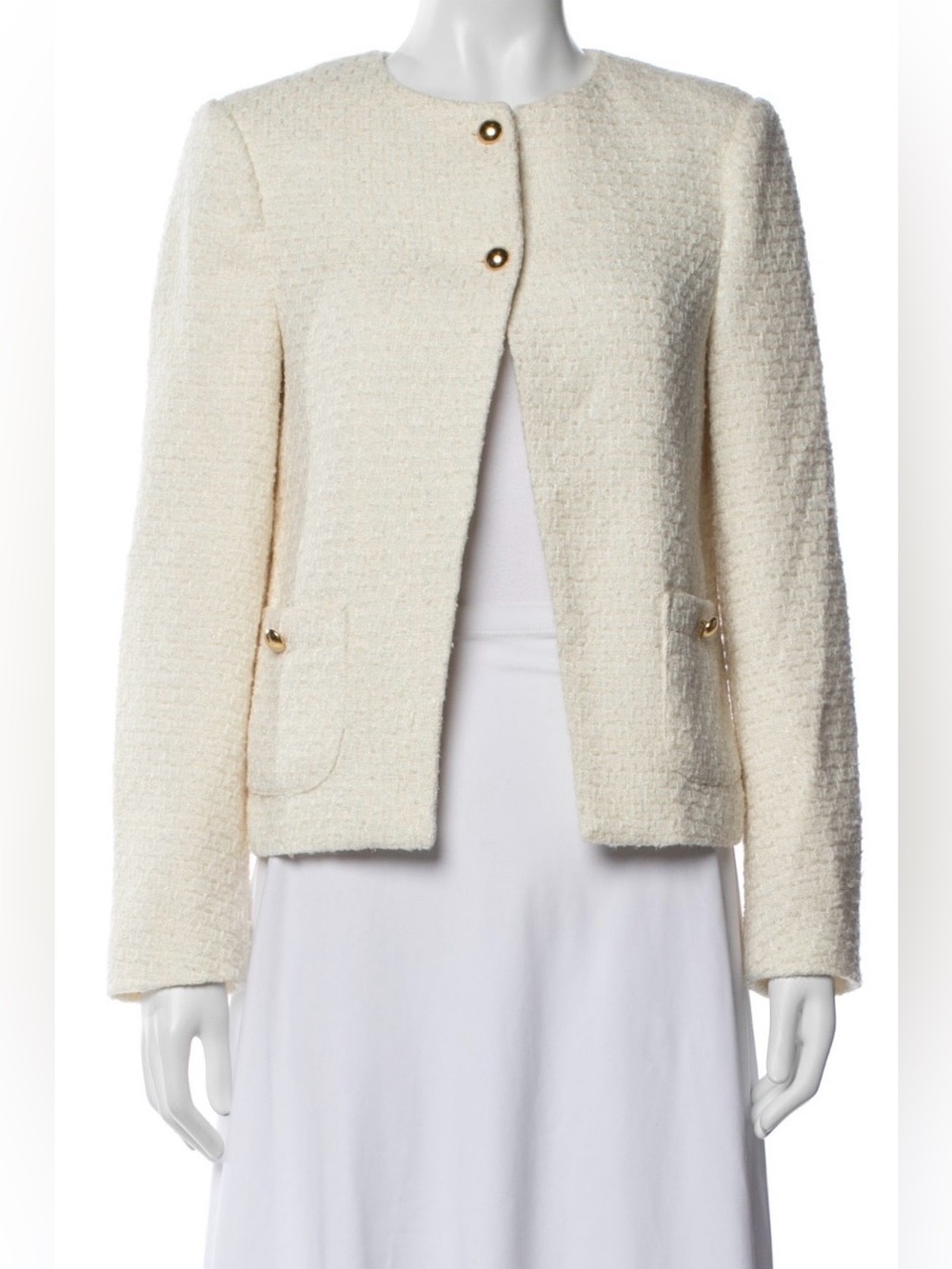 Reformation tweed collarless jacket xs